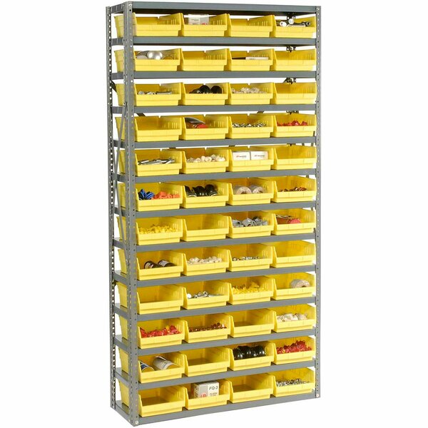 Global Industrial Steel Shelving with 48 4inH Plastic Shelf Bins Yellow, 36x12x72-13 Shelves 603439YL